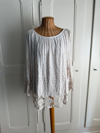 Hippie Tunikabluse weiss-beige M