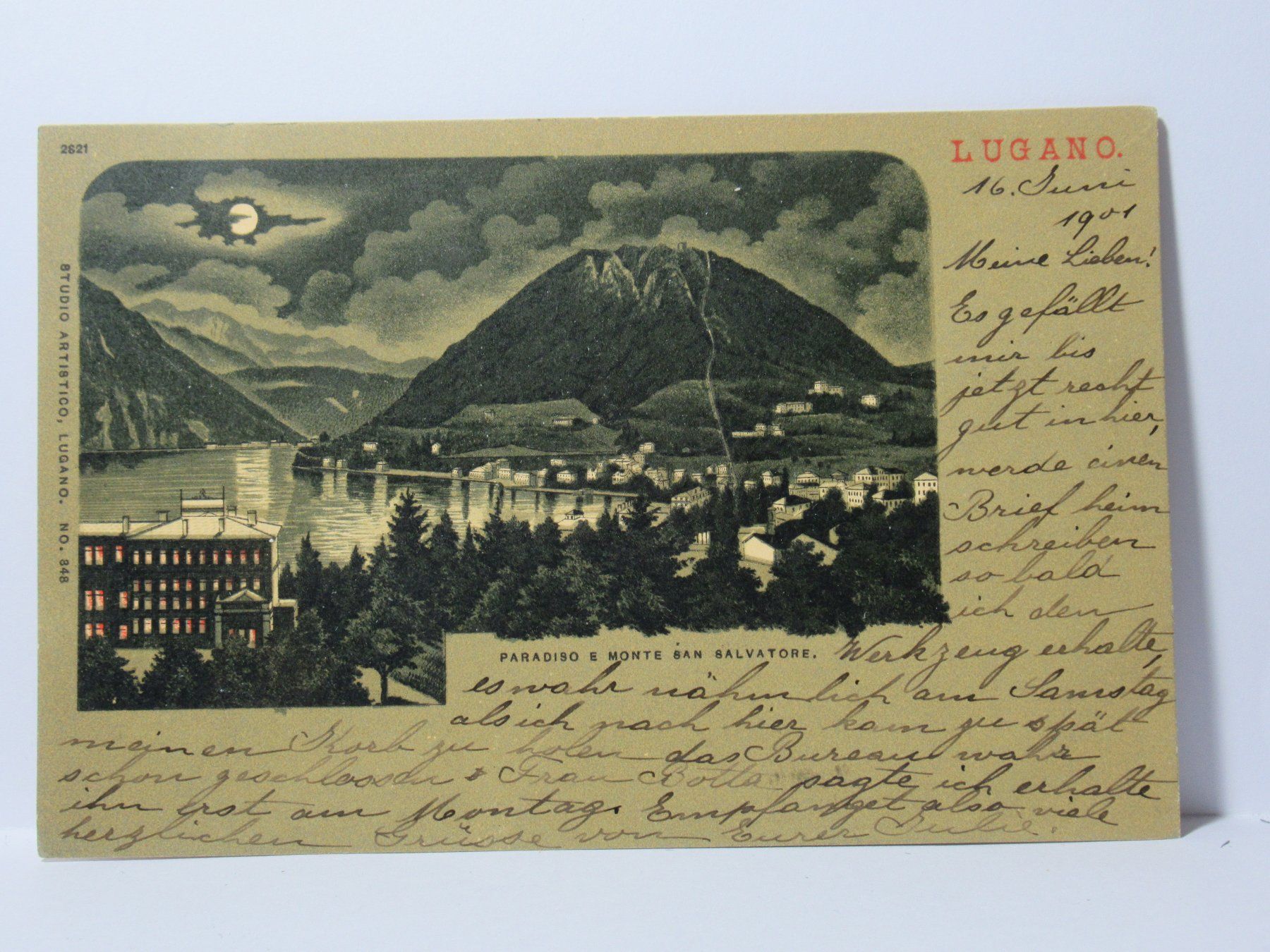 Ansichtskarten: Lugano - Paradiso bei Nacht 1901 – Gebraucht aus Grenchen von Bluemchen1900