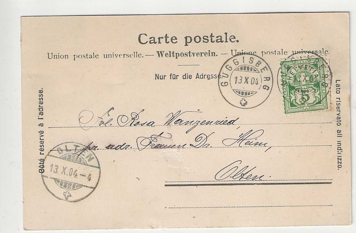 Cartoline postali: Guggisberg,  Litho, 1904 – Usato da Spiez venduto da Niesen20 1