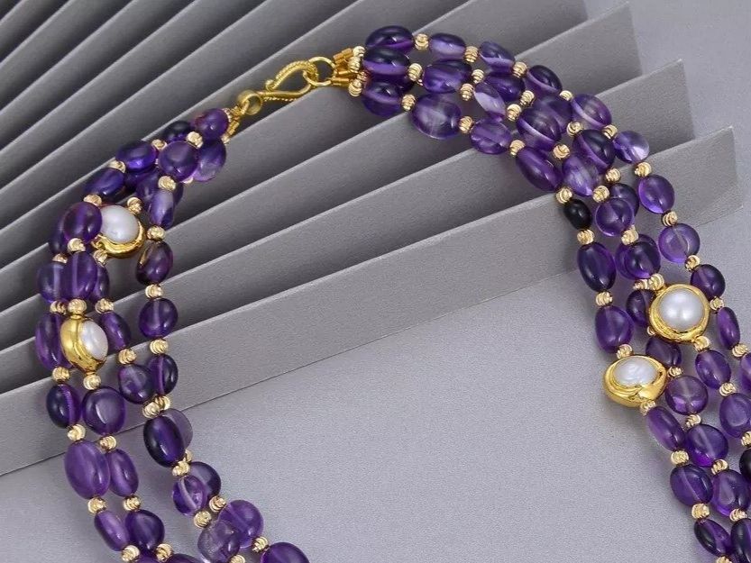 Catenine: Tolle Amethyst grosse Perle Halskette Collier Améthyste – Nuovo (secondo la descrizione) da Prilly venduto da ilyria73 6