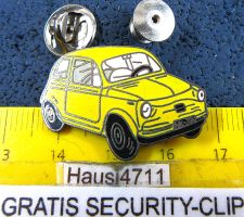 FIAT 500 GELB AUTO PIN ENAMEL MIT SECURITY-CLIP VINTAGE OLDI
