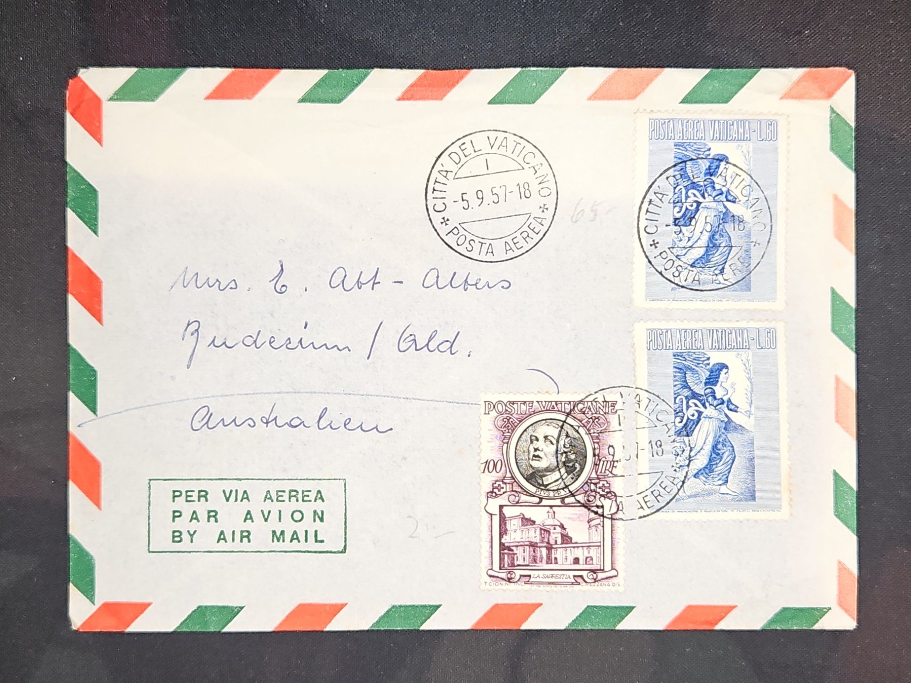 Tutti i francobolli: CL25 Enveloppe + Timbre Vatican 1957 – Usato da Cousset venduto da Patrick_Collections