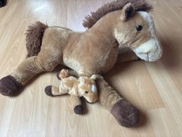 Peluche cheval et poulain marron 