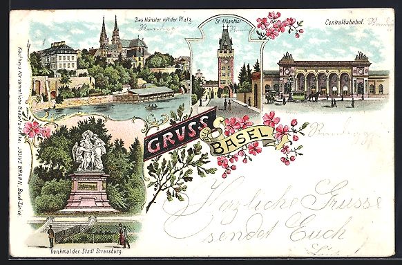 Cartoline postali: Litho Basel, Gesamtansicht, Denkmal der  – Usato da Berlin venduto da bartko-reher