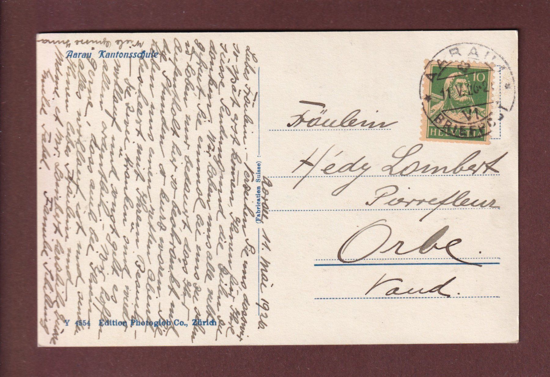 Cartoline postali: AARAU - Kantonsschule - 1926 – Usato da Pully venduto da nicecards-shop 1