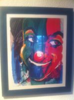 Kunstdruck "Clown" signiert Pui Tuin + datiert 1989 gerahmt