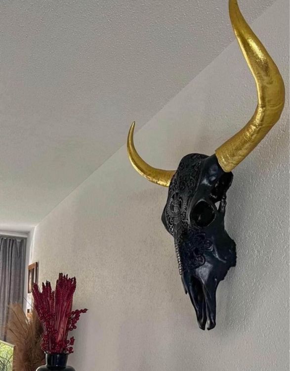 Riess Ambiente Totenkopf Wandskulptur – Gold, XXL 40 Cm, Metall-Aluminium, Deko-Schädel