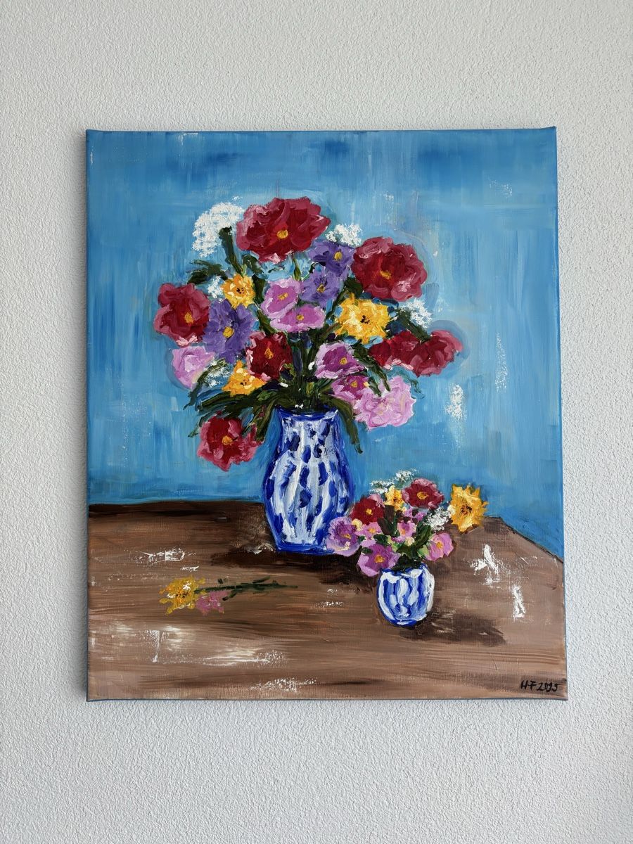 Dipinti: Gemälde: Blumenstillleben mit blauer Vase – Nuovo (secondo la descrizione) da Cham venduto da Felha 1