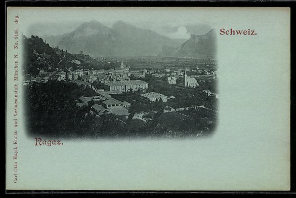 Cartoline postali: Mondschein-AK Ragaz, Ortsansicht im Voll – Usato da Berlin venduto da bartko-reher