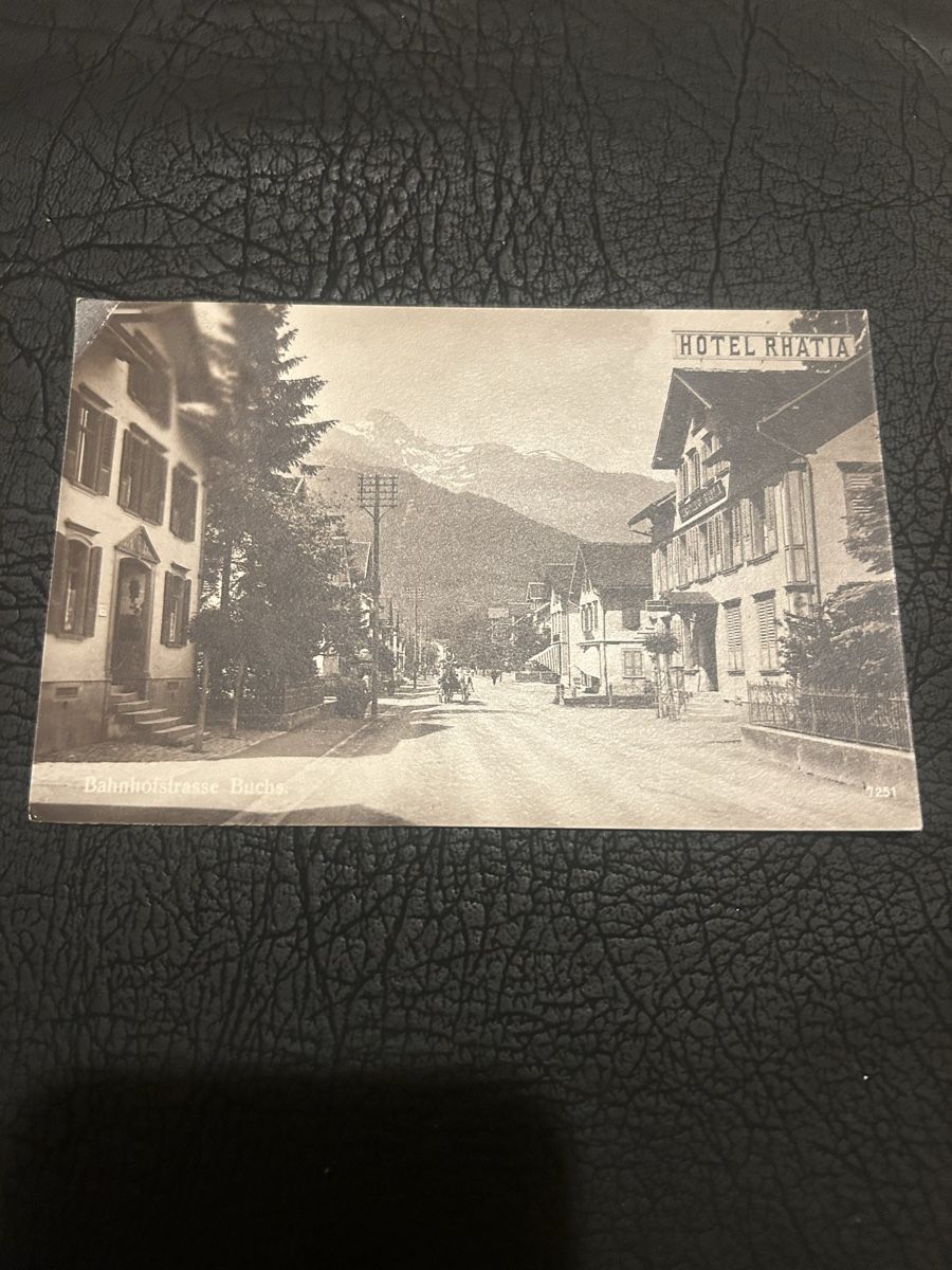 Cartoline postali: Bahnhofstrasse Buchs, Hotel Rhatia 1912 – Usato da Breganzona venduto da Milesbo