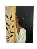 Frau Bild Acryl Original gold schwarz beige Leinwand 30x40