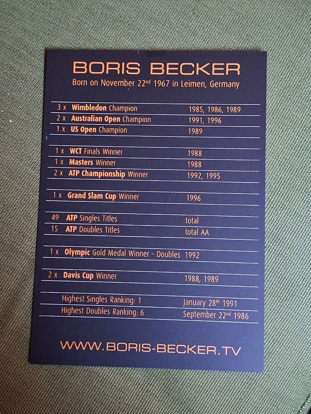 Autogramme: Boris Becker Autogrammkarte – Gebraucht aus Thun von wuschu 1