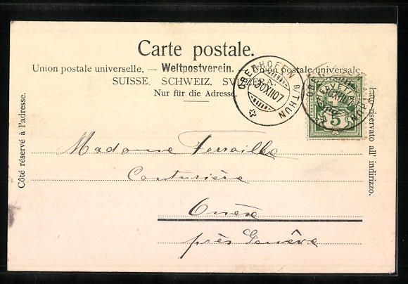 Cartoline postali: AK Thun, Ortsansicht mit Rabenfluh, 1907 – Usato da Berlin venduto da bartko-reher 1