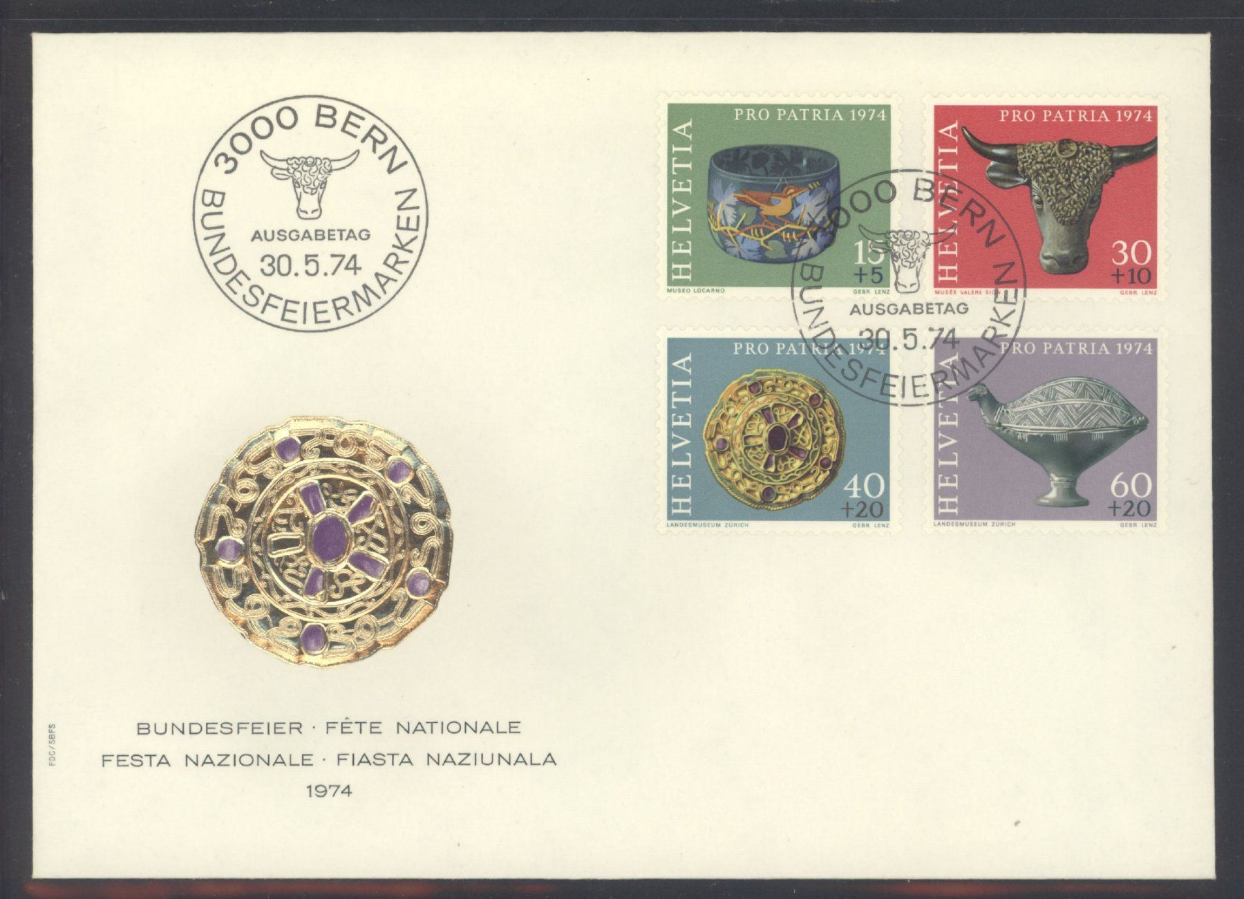 Tutti i francobolli: 1974, Pro Patria, FDC – Usato da Willisau venduto da Vollstempel