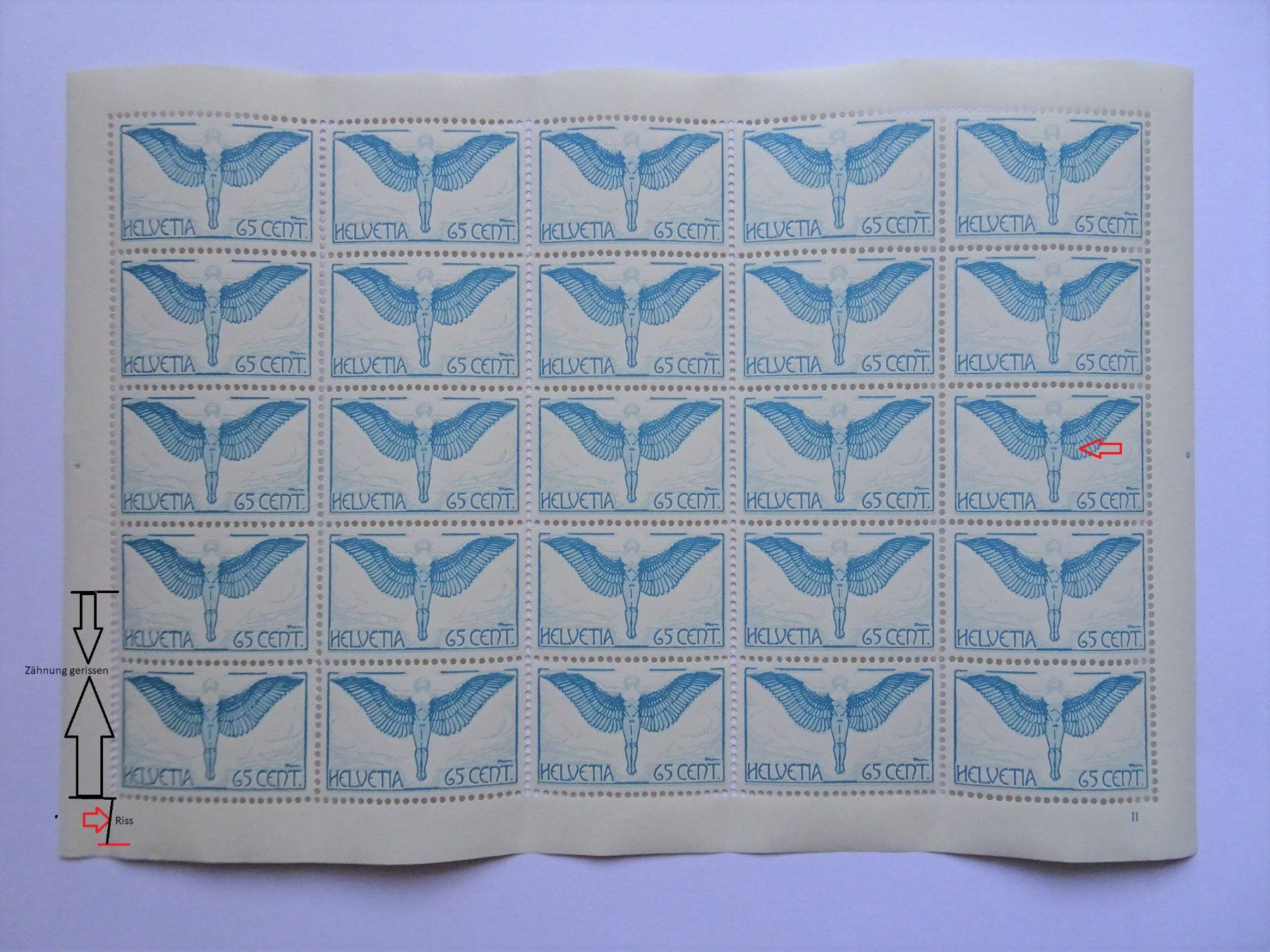 Tutti i francobolli: Flugpost- Bogen**  0.65 Cent Faserpapier 1923-1930 – Nuovo (secondo la descrizione) da Aadorf venduto da Chnorli-Furz