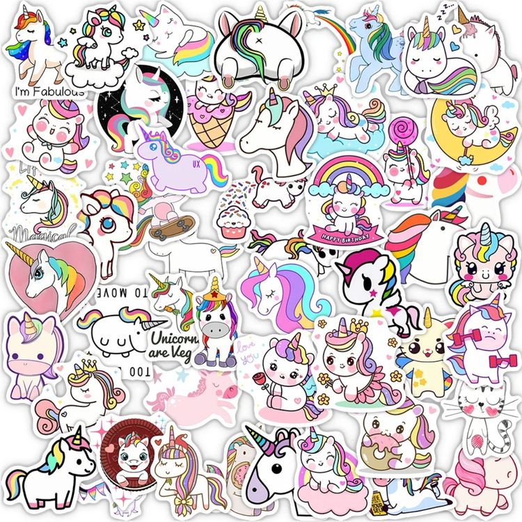 50 Stk. Sticker Aufkleber - Süsse Einhorn (Neu und originalverpackt) in ...