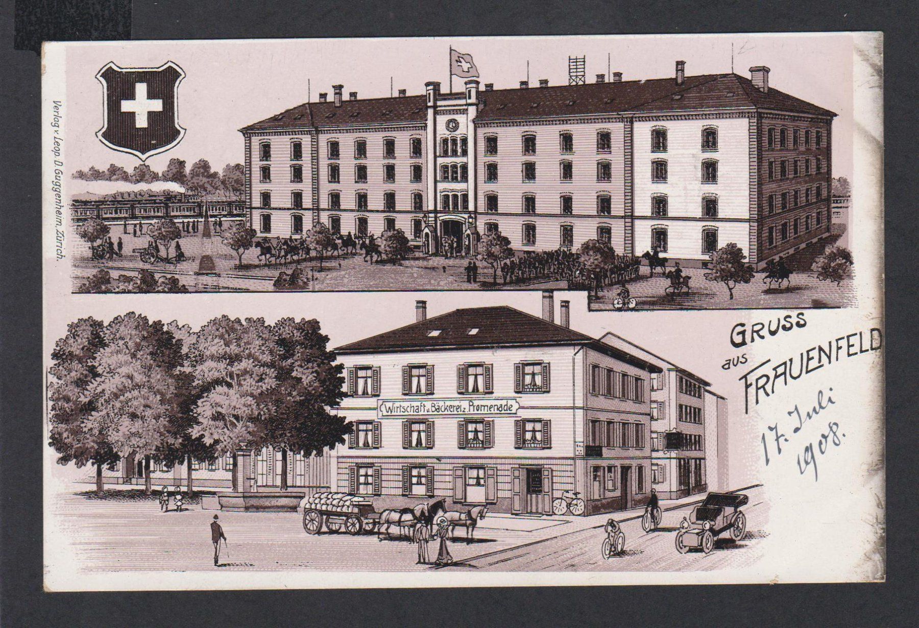 Ansichtskarten: Frauenfeld  -    Litho 2-Bild gestempelt 1908 – Gebraucht aus Vitznau von