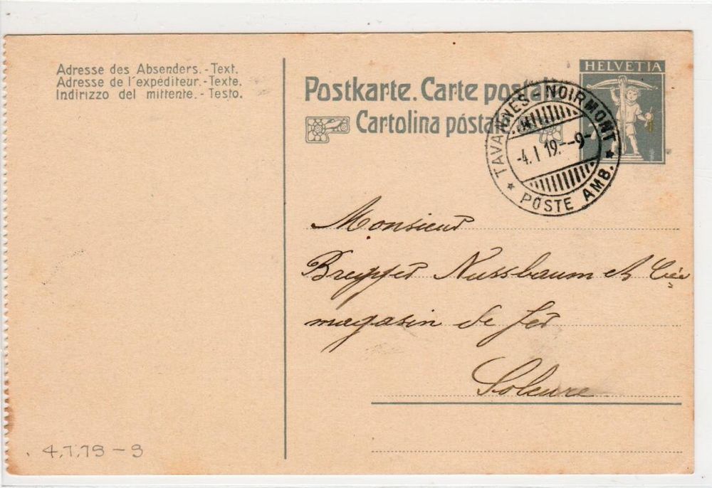 Postkarte Postkarte, Tavannes - Noirmont Poste AMB. 1919 1