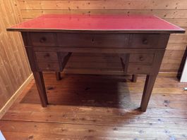 Antiker Schreibtisch Holz mit roter Platte gebraucht