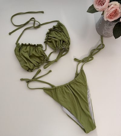 Bikini Bandeau mit Riemen grün Grösse L neu