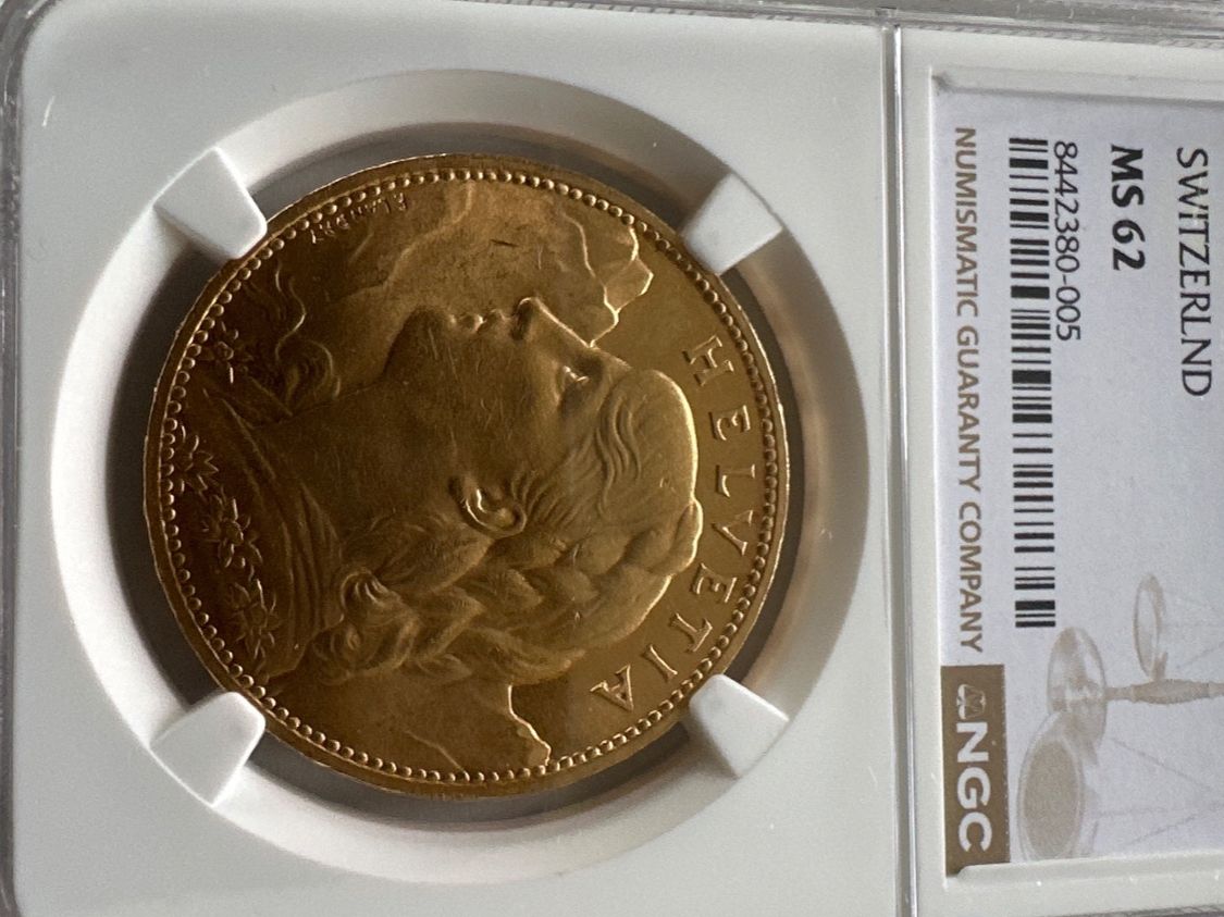 Tutti le monete: 1925B Vreneli, 100Fr, G100F, MS62, stgl – Usato da Erlach venduto da gubbe1 2