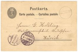 RIEDIKON - seltener Balkenstempel auf Postkarte nach ZÜRICH