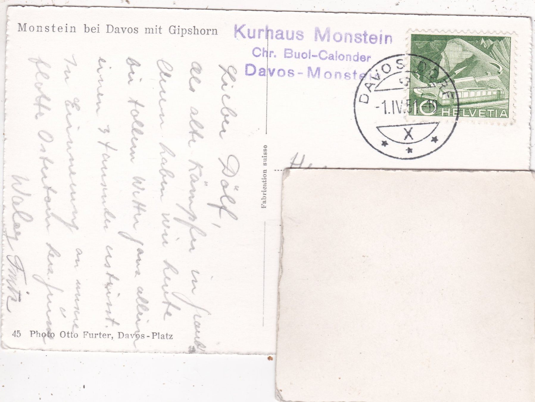 Cartes postales: Monstein bei Davos mit Gipshorn 1951 – D'occasion à Herisau par Lisegrat2008 1