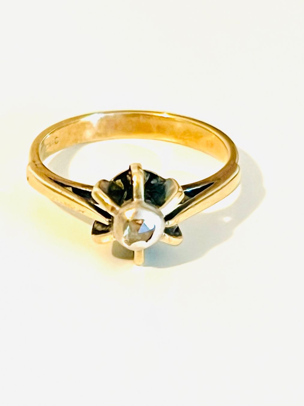 Anelli: 14K Yellow Gold Natural Diamond Solitaire Ring – Usato da Rüschlikon venduto da topswissvintage 8