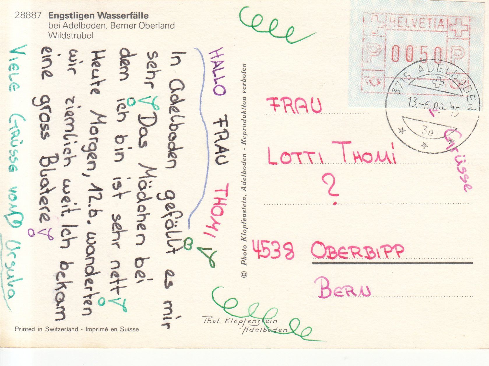 Cartoline postali: Engstligenfälle 1989 – Usato da Bürglen TG venduto da StampGraf 1