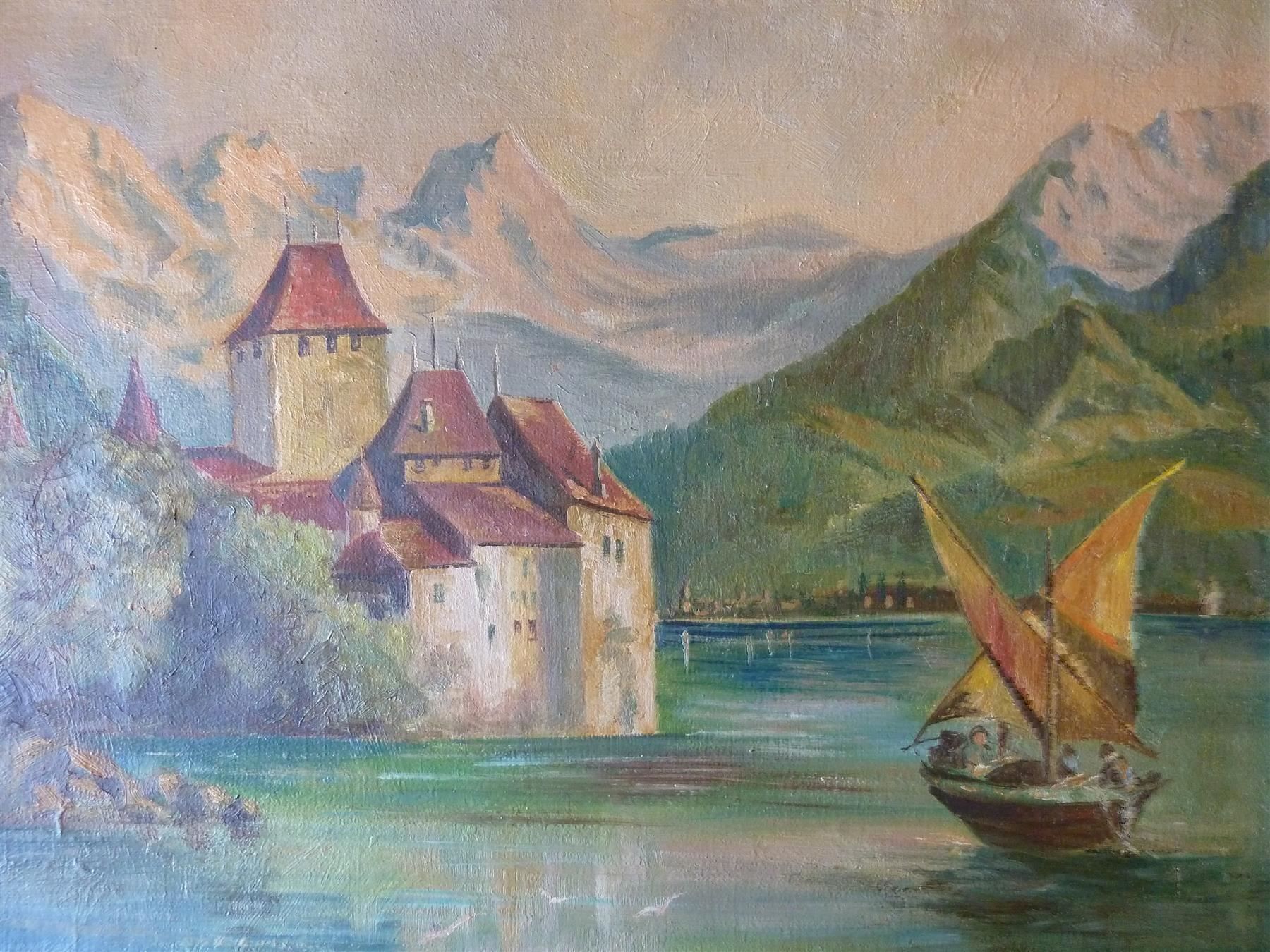 Gemälde: Gemälde Schloss Chillon mit Monogramm – Gebraucht aus Bure von 1319 1