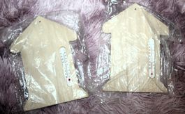 2 Holz Thermometer Hausform, Neu und Originalverpackt!