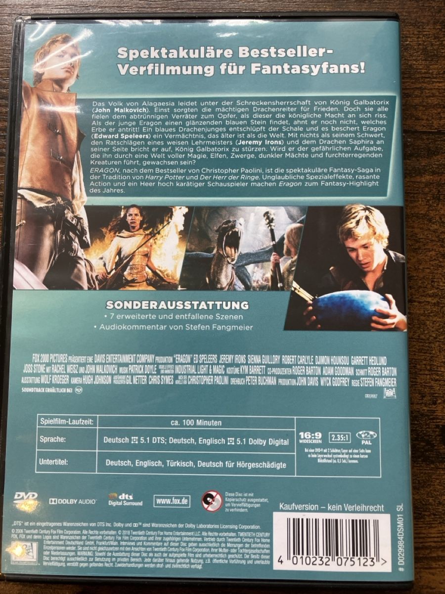 Tutti i DVDs: Eragon DVD – Usato da Glarus venduto da Jhuber78 1