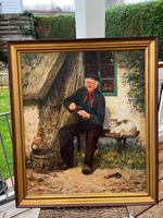 Prächtiges Ölgemälde „Der Netzflicker“, Conrad Herrmann