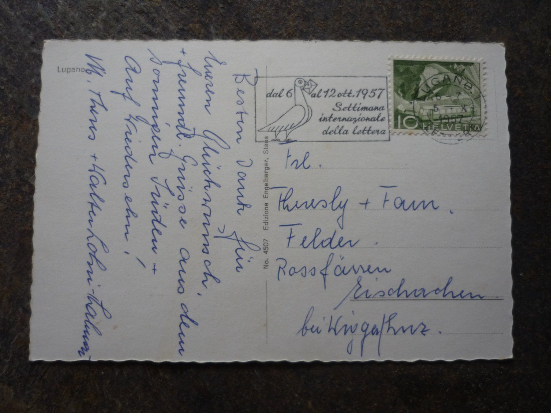 Cartoline postali: Ansichtskarte Lugano mit Berg und See, gebraucht – Usato da Langnau i. E. venduto da Laendu7000 1