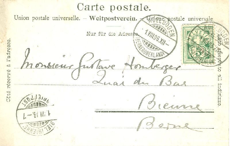 Cartoline postali: Adelboden  + 1906 – Usato da Emmenbrücke venduto da teestube 1