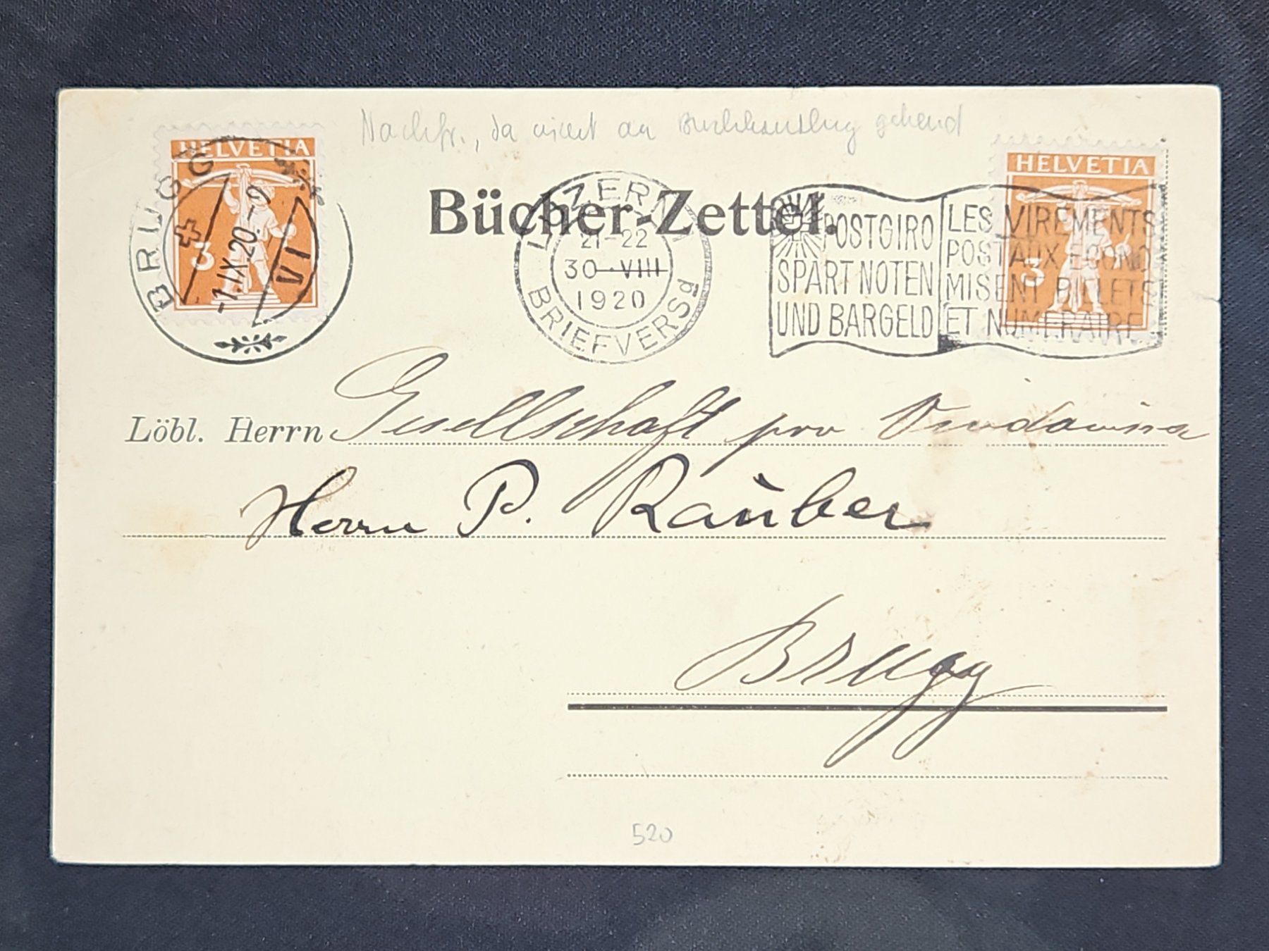 Tutti i francobolli: CL23 Carte Postale + Timbre Suisse 1920 – Usato da Cousset venduto da Patrick_Collections