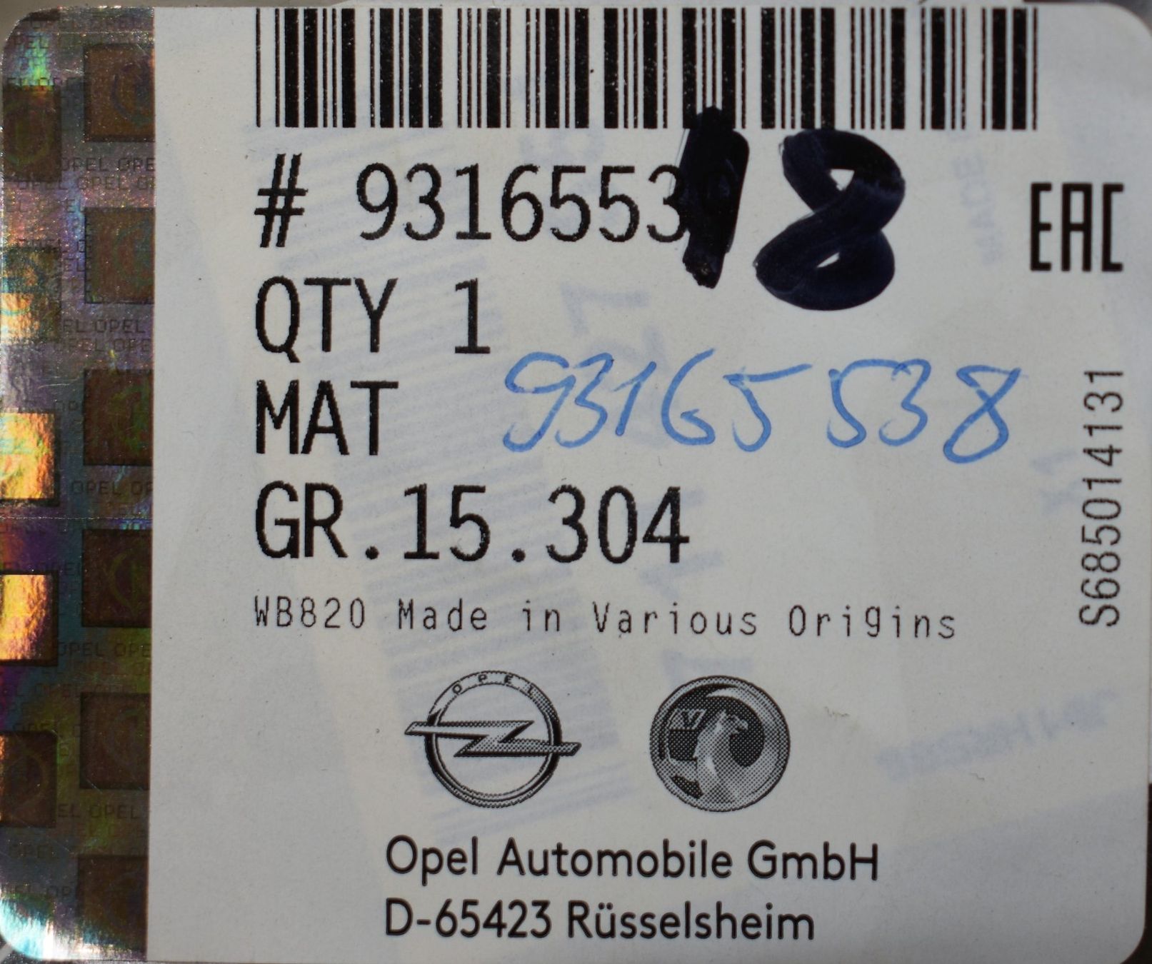 Opel Tappeti & Tappetini: Fussmatten Opel Movano B, Original - 93165538 – Nuovo (secondo la descrizione) da Buchs SG venduto da Sulserag 1