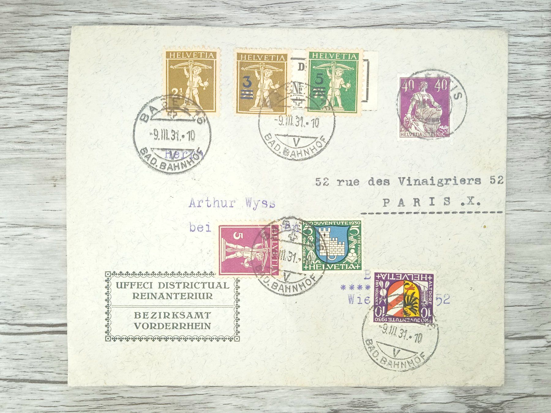 Tutti i francobolli: TR72 Enveloppe + Timbre Suisse 1931 – Usato da Cousset venduto da Patrick_Collections