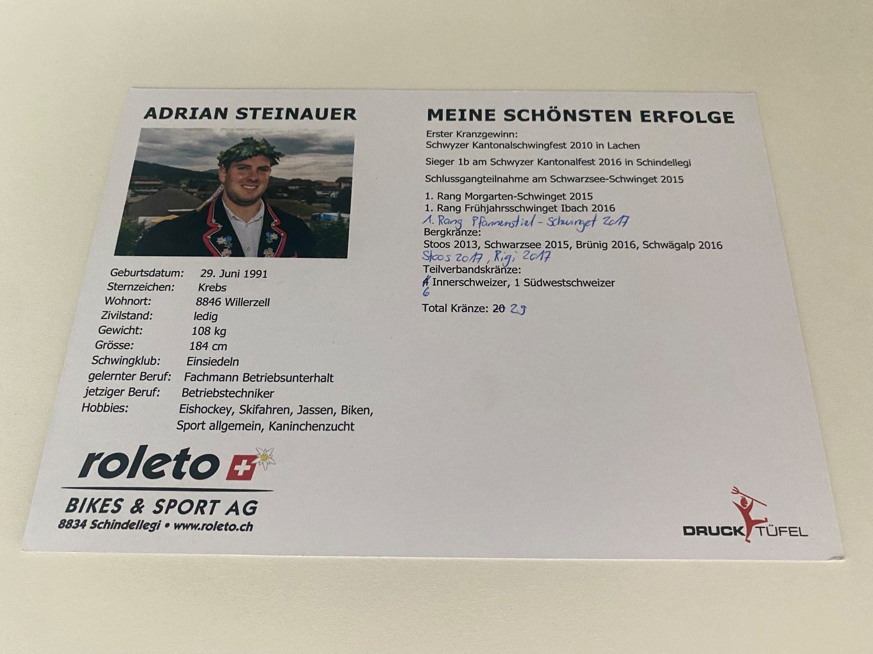 Autografi: Ältere Adrian Steinauer Autogrammkarte - Schwingen – Usato da Hergiswil LU venduto da FcMalkov 1