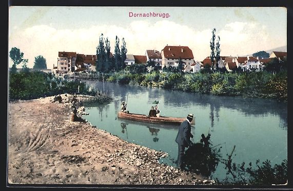 Cartoline postali: Dornachbrugg, Ortsansicht mit Bootsparti – Usato da Berlin venduto da bartko-reher