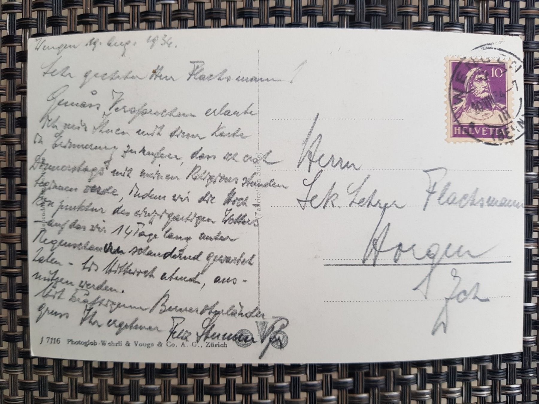 Cartoline postali: Antike Ansichtskarte Wengen 1934 – Usato da Aadorf venduto da Greg19 1