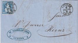 TOLL: Stehende Helvetia Faltbrief 1863, 10rp. +++