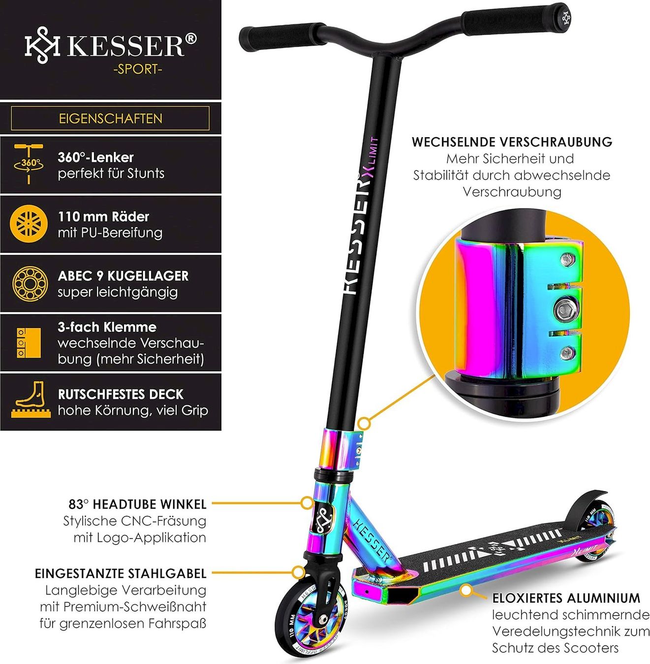 Scooter: KESSER X-Limit-Pro Stunt Scooter rainbow – Nuovo e nell'imballaggio originale da Bottighofen venduto da zaap 3