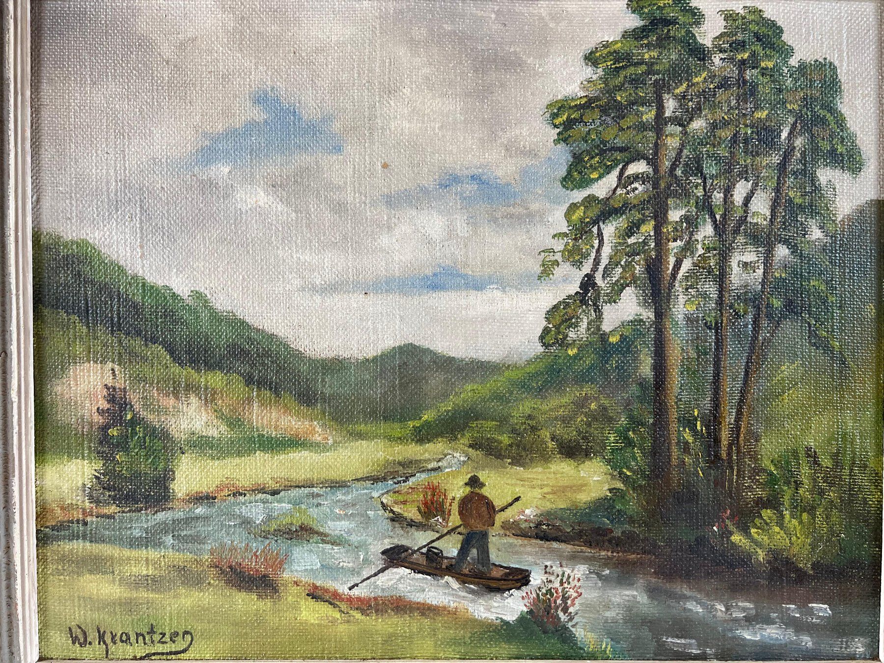 Gemälde: Ölgemälde Landschaft Fluss Angler signiert – Gebraucht aus Schaffhausen von  1