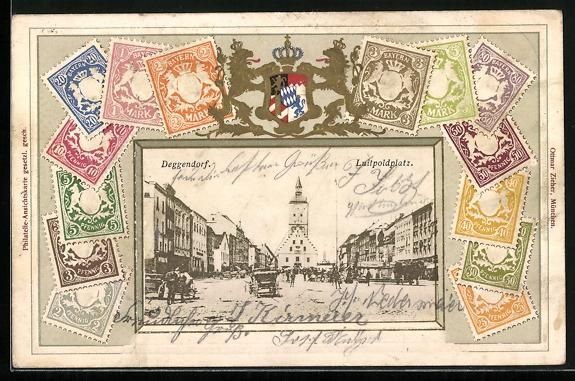 Cartoline postali: Litho Deggendorf, Luitpoldplatz, Briefma – Usato da Berlin venduto da bartko-reher