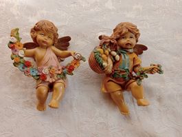 2 Engel Figuren Italy Vintage Deko Wandbehang Kunstharz