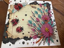 Karte-Grusskarte- Käfer und Blumen-Freunde-Painting-Selfmade