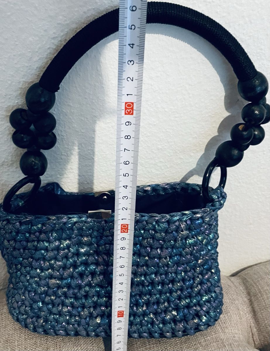 Borse da donna: blaue Tasche glänzend mit Holzperlen! Neu – Nuovo e nell'imballaggio originale da Au ZH venduto da Jaggy4 5