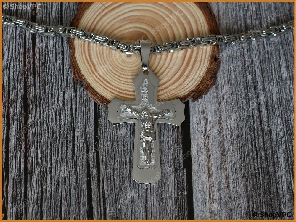 Collier Croix Homme Speroto - Acier Inoxydable, Pendentif Jésus-Christ, 50/60cm