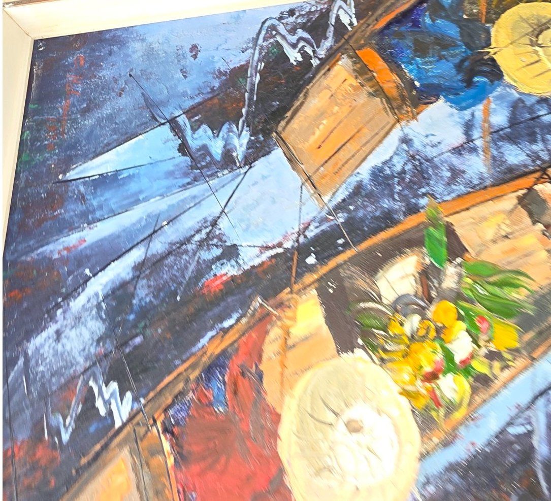 Dipinti: Ölgemälde Boote mit Blumenhändlern, signiert 1970 – Usato da Flums venduto da Flumsantik 3